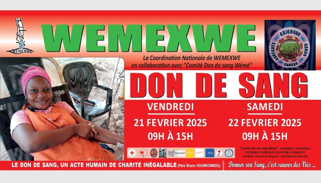 Wemexwé 2025 : Deux Séances De Don De Sang Prévues Par Père Bruno Hounkonnou